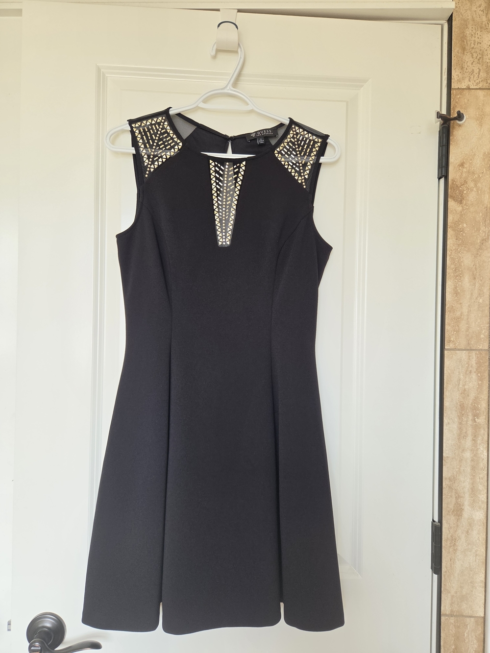 GUESS Black Mini Dress with Gold Stud Accents